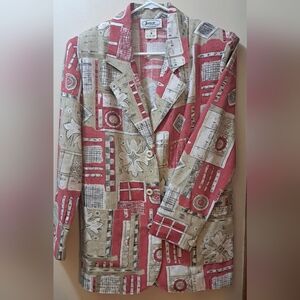 Vintage Red and Tan Abstract Pattern Women's Jacket By Joyce